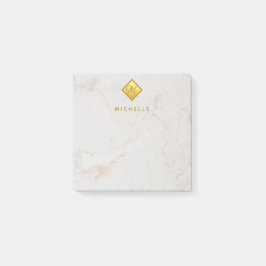Bloco De Notas Monograma de mármore elegante dourado Nome dourado