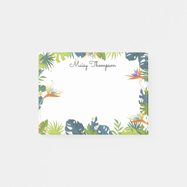 Bloco De Notas Monograma de Nome com Borda Floral Tropical (Frente)