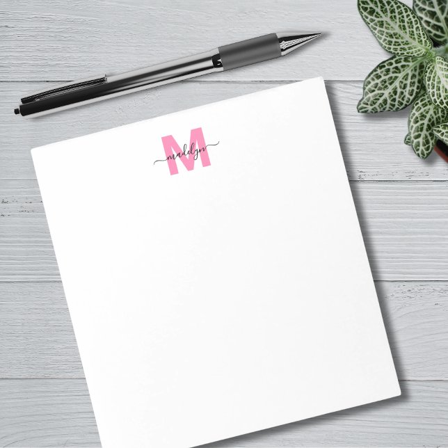 Bloco De Notas Monograma de Nome com Caligrafia Simples Rosa Meni (Girly Pink Simple Calligraphy Name Monogram Notepad)