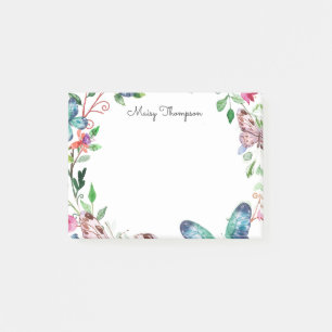 Bloco De Notas Monograma de Nome Floral Borboletas
