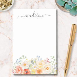 Bloco De Notas Monograma de Nome Personalizado Aquarela Floral En