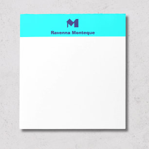 Bloco De Notas Monograma de Nome Personalizado Minimalista Azul N