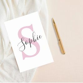 Bloco De Notas Monograma de Nome Personalizado Moderno - Rosa