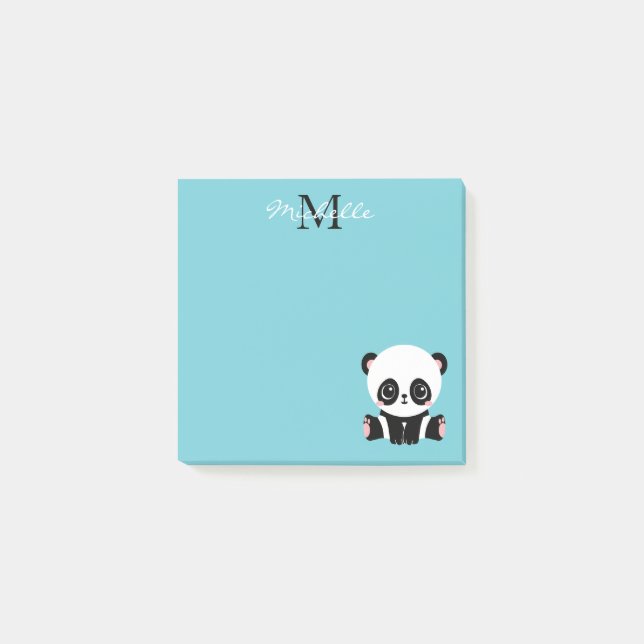 Bloco De Notas Monograma de Panda Fofo Chiclete Azul (Frente)