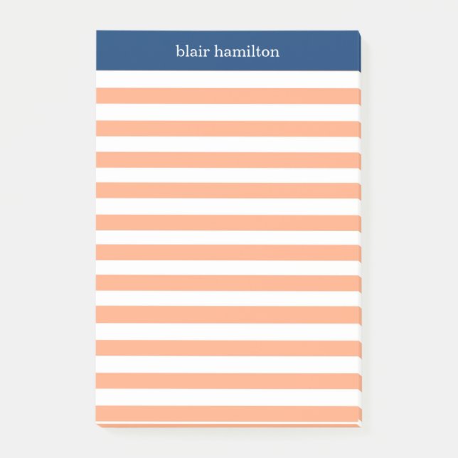 Bloco De Notas Monograma de Peach Striped (Frente)