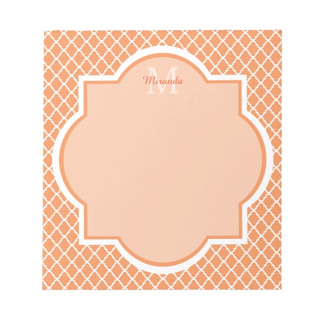 Bloco De Notas Monograma De Quatrefoil De na moda Laranja Com Nom (Frente)