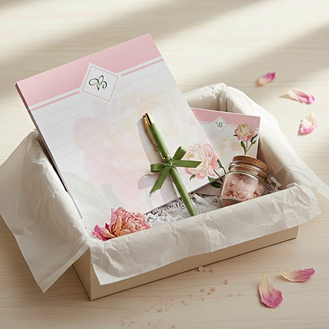 Bloco De Notas monograma de rosa cor-de-rosa sonhadora (Criador carregado)