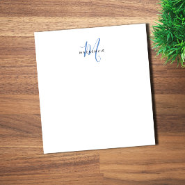 Bloco De Notas Monograma de Script Azul Branco Moderno Elegante