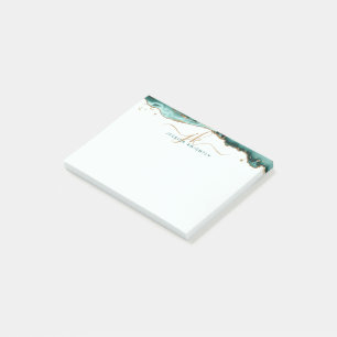Bloco De Notas Monograma de Script Glitter Dourado de Geodo Agato
