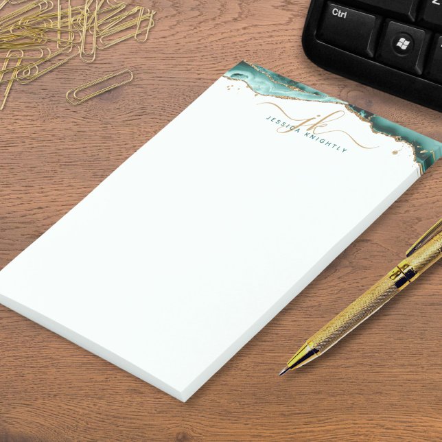 Bloco De Notas Monograma de Script Glitter Dourado de Geodo Agato (Criador carregado)