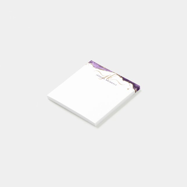 Bloco De Notas Monograma de Script Glitter Dourado de Geodo de Ag (Inclinado)