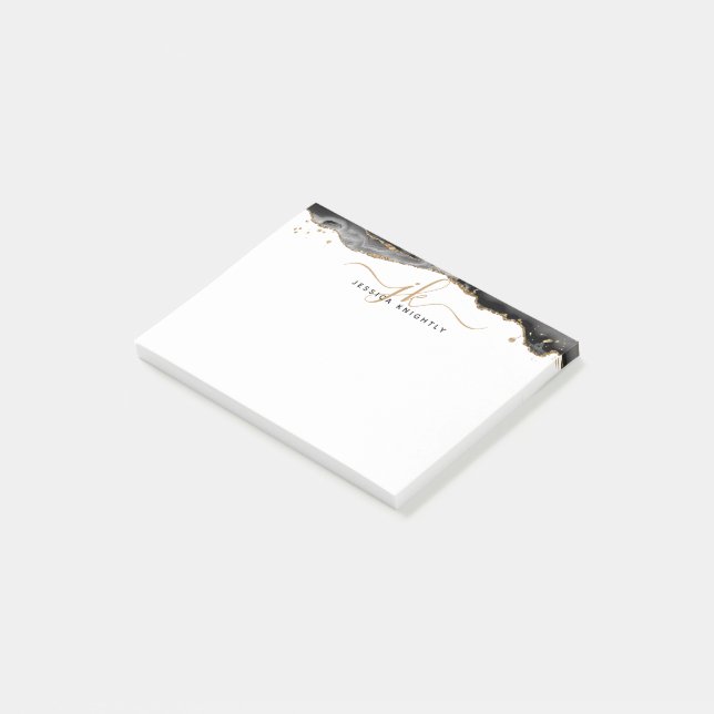 Bloco De Notas Monograma de Script Glitter Dourado de Geodo de Ag (Inclinado)