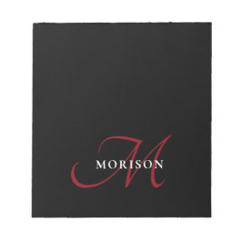 Bloco De Notas Monograma de Script Vermelho Preto Moderno Elegant