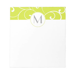 Bloco De Notas Monograma de Verde limão de Curls Temporais Modern