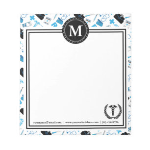 Bloco De Notas Monograma - Design médico - Azul