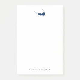 Bloco De Notas Monograma do Mapa da Ilha Nantucket Azul marinho