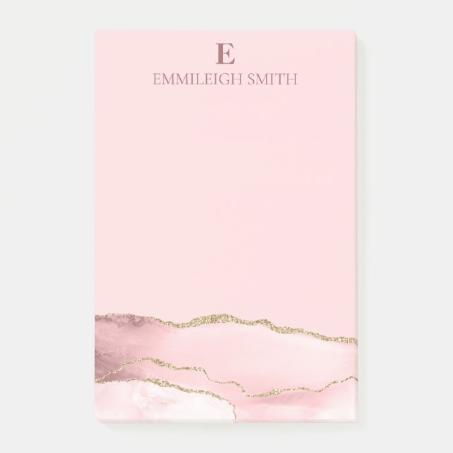 Bloco De Notas Monograma do mármore rosa Dourado moderno (Frente)