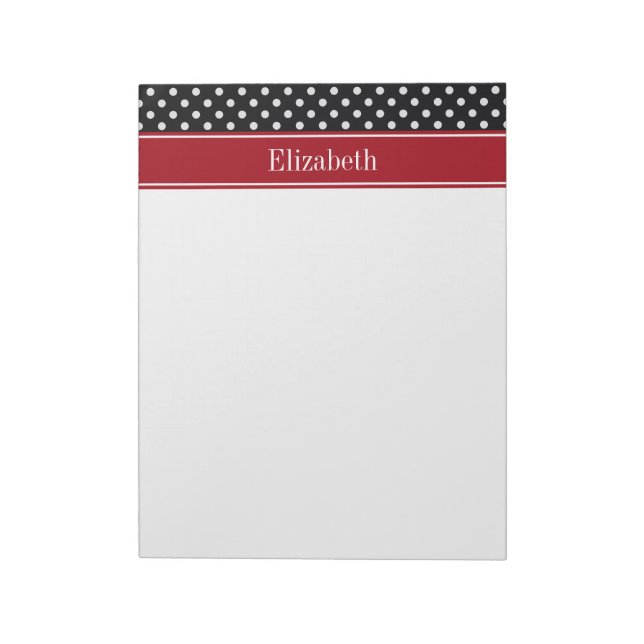 Bloco De Notas Monograma do nome da amora branca e Bolinhas preta (Invertido)