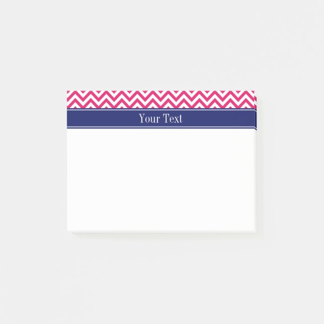 Bloco De Notas Monograma do nome Navy SLg Chevron Raspberry (Frente)