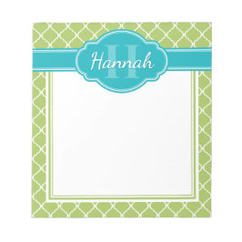 Bloco De Notas Monograma do Padrão de Lata Branca Verde