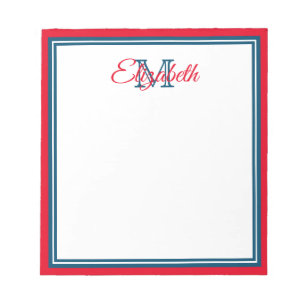Bloco De Notas Monograma do Preppy Red e Marine Blue