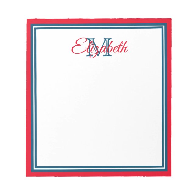 Bloco De Notas Monograma do Preppy Red e Marine Blue (Frente)