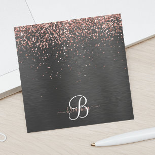 Bloco De Notas Monograma do Sparkle preto com brilho Dourado com 