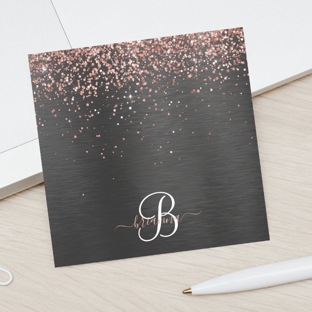 Bloco De Notas Monograma do Sparkle preto com brilho Dourado com  (Criador carregado)