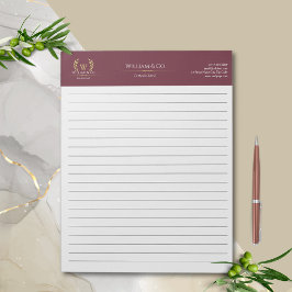 Bloco De Notas Monograma Dourado Clássico Laurel Wreath Burgundy