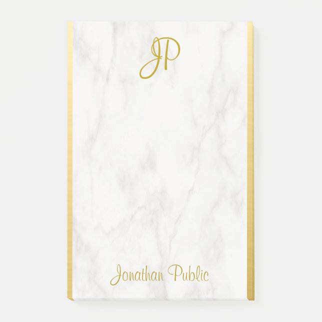 Bloco De Notas Monograma Dourado com mármore branco Modelo person (Frente)