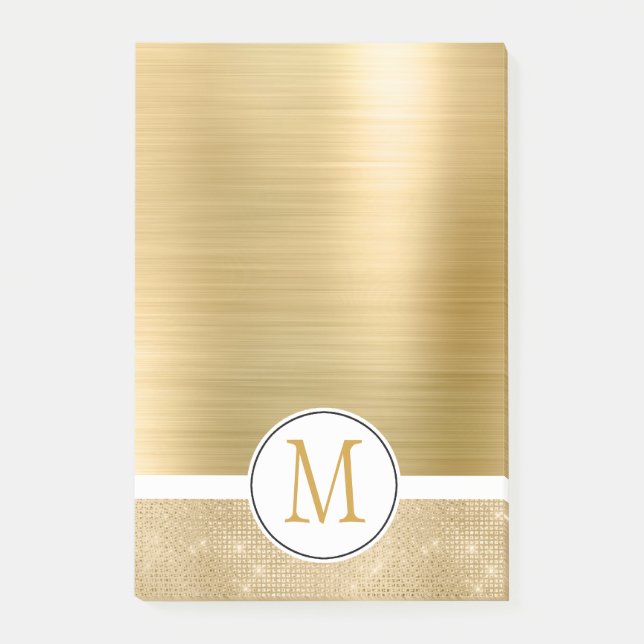 Bloco De Notas Monograma Dourado de brilho Sparkle (Frente)