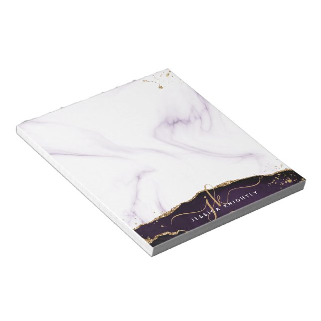 Bloco De Notas Monograma Dourado de Lâmpada de Agato Roxo Elegant (Inclinado)
