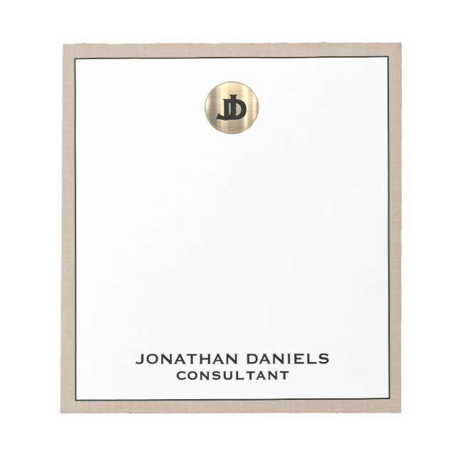 Bloco De Notas Monograma Dourado de Linen Beige Personalizado (Frente)