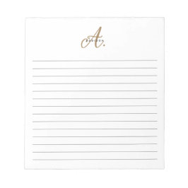 Bloco De Notas Monograma Dourado de Script Preto Elegante Vincula
