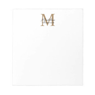 Bloco De Notas Monograma Dourado em Caligrafia Minimalista Branco