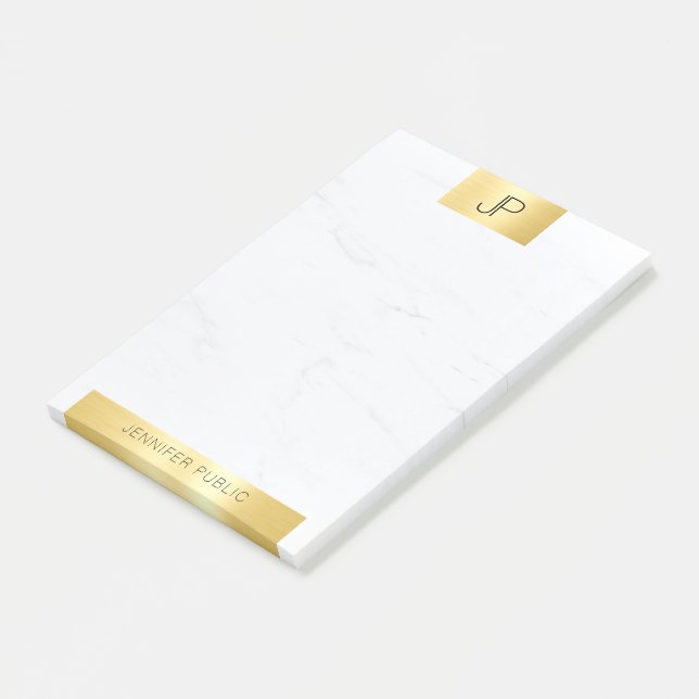 Bloco De Notas Monograma Dourado Marble Modern Modelo Elegante (Inclinado)