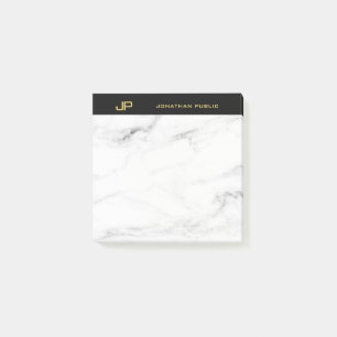 Bloco De Notas Monograma Dourado Mármore Branco Modelo Elegante