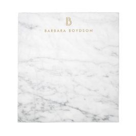 Bloco De Notas Monograma Dourado Mínimo de Mármore Branco