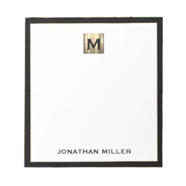 Bloco De Notas Monograma Dourado Personalizado Branco Preto