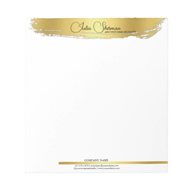 Bloco De Notas Monograma Dourado Preto Chic Moderno Script Minima (Frente)