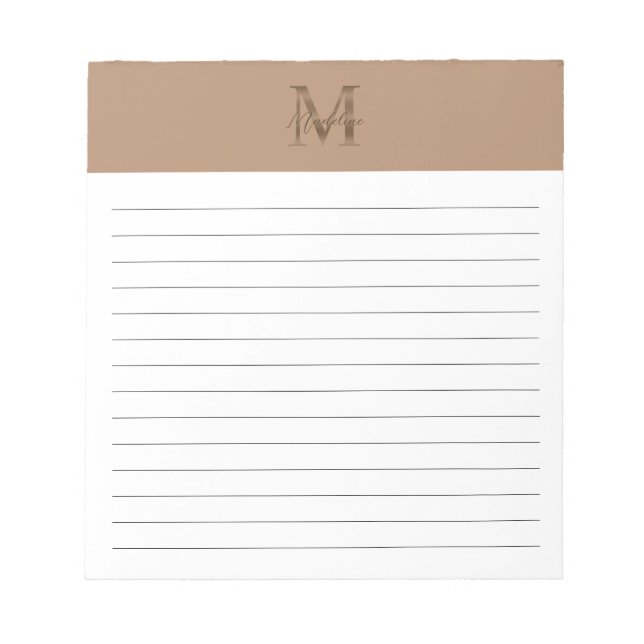 Bloco De Notas Monograma Dourado Taupe Metálico em Script com Lin (Frente)