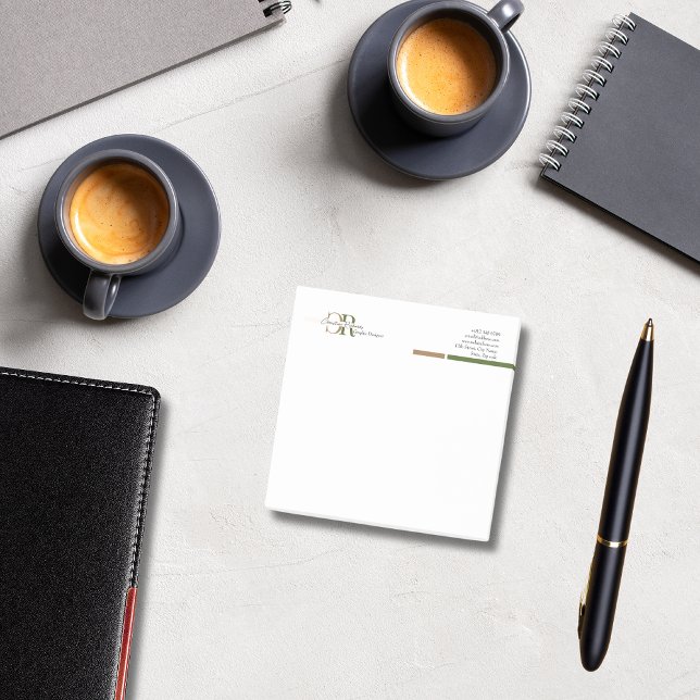 Bloco De Notas Monograma Dourado Verde Azeitona Moderno Simples (Criador carregado)