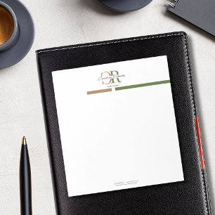 Bloco De Notas Monograma Dourado Verde Oleícola Simples Moderno