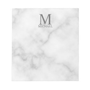Bloco De Notas Monograma e Nome Personalizados do Marble Branco