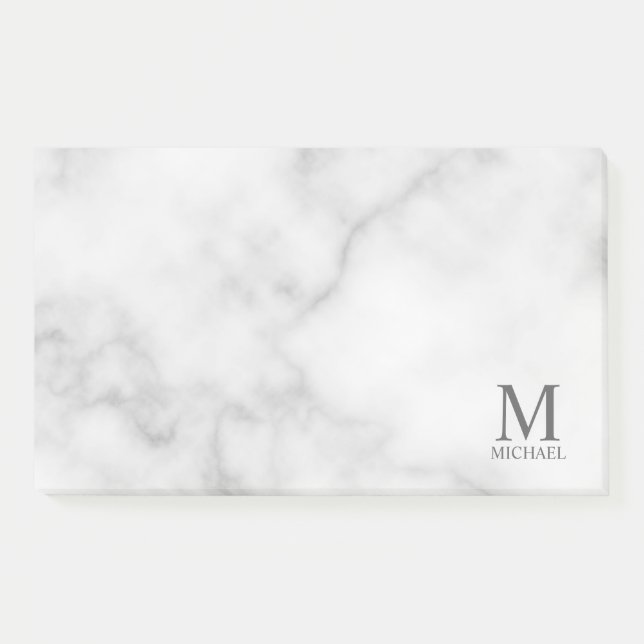 Bloco De Notas Monograma e Nome Personalizados do Marble Branco (Frente)