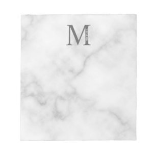 Bloco De Notas Monograma e Nome Personalizados do Marble Branco