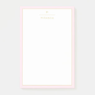 Bloco De Notas Monograma Elegante Blush Dourado Minimalista Rosa