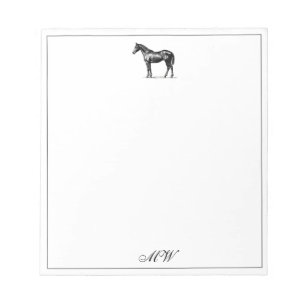 Bloco De Notas Monograma Elegante Cavalo Equestre Iniciais Person