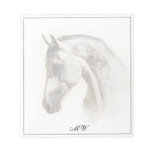 Bloco De Notas Monograma Elegante Cavalo Equestre Iniciais Person