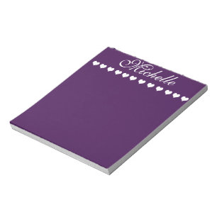 Bloco De Notas Monograma Elegante Corações Brancos Borrão